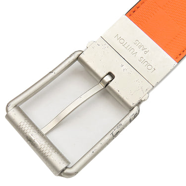 ルイヴィトン LOUIS VUITTON サンチュール ボストン 95 M9389 ネイビー×オレンジ レザー ダミエアンフィニ ベルト シルバー金具 紺 リバーシブル 40MM カット済