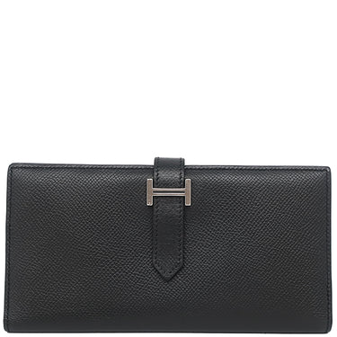 エルメス HERMES ベアンスフレ ブラック ヴォーエプソン 長財布 シルバー金具 黒 二つ折り財布