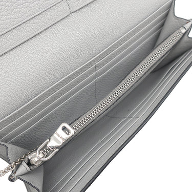 ミュウミュウ MIU MIU 二つ折り ロゴ 5MH109 グレー レザー 長財布 シルバー金具 ロングウォレット カードケース付き