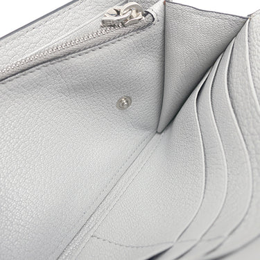 ミュウミュウ MIU MIU 二つ折り ロゴ 5MH109 グレー レザー 長財布 シルバー金具 ロングウォレット カードケース付き