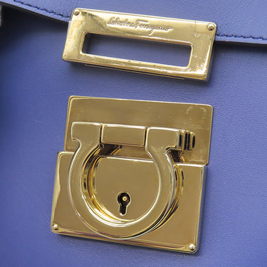 サルヴァトーレ・フェラガモ Salvatore Ferragamo ガンチーニ 21 E990 ブルー レザー 2WAYバッグ ゴールド金具 青 ショルダー