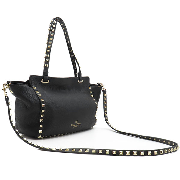 ヴァレンティノ　ロックスタッズ　ブラック ゴールド金具 2way トートバッグ ヴァレンティノ VALENTINO ロックスタッズ トート ブラック レザー