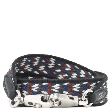 エルメス HERMES バンドリエール サングル ジグザグ ブラック×ホワイト×ディープブルー スイフト トワルコットン ショルダーストラップ シルバー金具 黒 白 青 茶