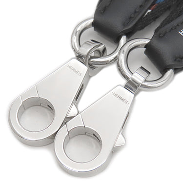 エルメス HERMES バンドリエール サングル ジグザグ ブラック×ホワイト×ディープブルー スイフト トワルコットン ショルダーストラップ シルバー金具 黒 白 青 茶