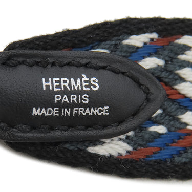 エルメス HERMES バンドリエール サングル ジグザグ ブラック×ホワイト×ディープブルー スイフト トワルコットン ショルダーストラップ シルバー金具 黒 白 青 茶