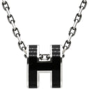 エルメス HERMES ポップアッシュ ミニ ペンダント ブラックXシルバー メタル ラッカー ネックレス Hモチーフ