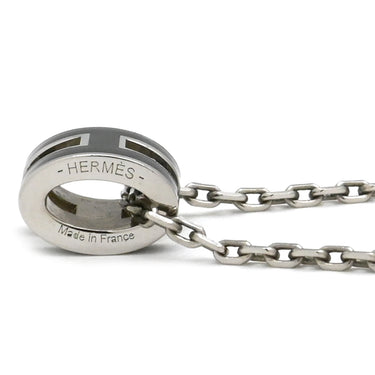 エルメス HERMES ポップアッシュ ミニ ペンダント ブラックXシルバー メタル ラッカー ネックレス Hモチーフ