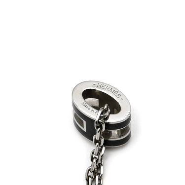 エルメス HERMES ポップアッシュ ミニ ペンダント ブラックXシルバー メタル ラッカー ネックレス Hモチーフ