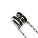 エルメス HERMES ポップアッシュ ミニ ペンダント ブラックXシルバー メタル ラッカー ネックレス Hモチーフ