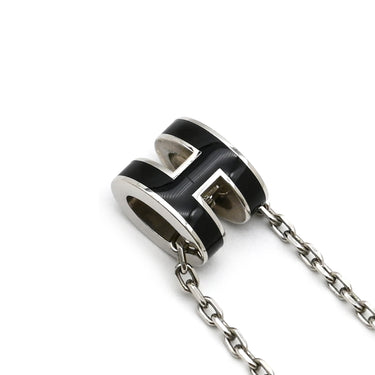 エルメス HERMES ポップアッシュ ミニ ペンダント ブラックXシルバー メタル ラッカー ネックレス Hモチーフ