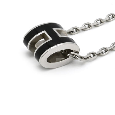 エルメス HERMES ポップアッシュ ミニ ペンダント ブラックXシルバー メタル ラッカー ネックレス Hモチーフ