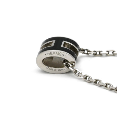 エルメス HERMES ポップアッシュ ミニ ペンダント ブラックXシルバー メタル ラッカー ネックレス Hモチーフ