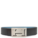 エルメス HERMES Hベルト ラッキーメタル ブラック×ブルージーン ボックスカーフ トゴ #85 ベルト シルバー金具 Hモチーフバックル 黒 青 リバーシブル