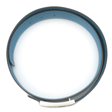 エルメス HERMES Hベルト ラッキーメタル ブラック×ブルージーン ボックスカーフ トゴ #85 ベルト シルバー金具 Hモチーフバックル 黒 青 リバーシブル