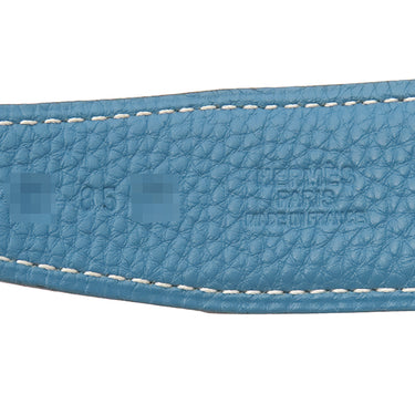 エルメス HERMES Hベルト ラッキーメタル ブラック×ブルージーン ボックスカーフ トゴ #85 ベルト シルバー金具 Hモチーフバックル 黒 青 リバーシブル