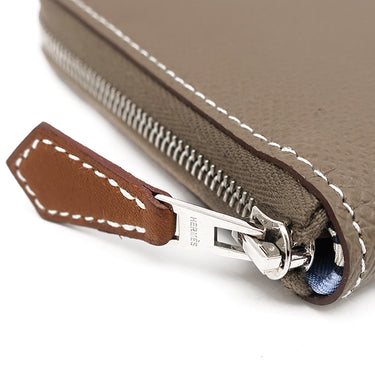 エルメス HERMES アザップ シルクイン コンパクト エトゥープ ヴォーエプソン コインケース シルバー金具 新品 未使用 グレージュ ラウンドファスナー