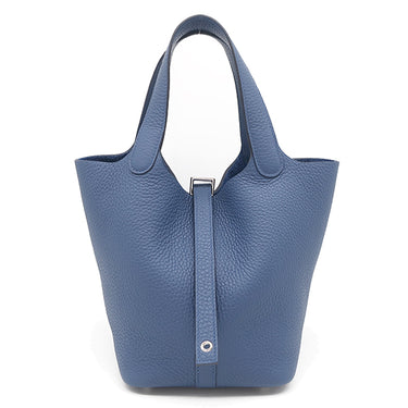 エルメス HERMES ピコタンロックPM ブルータイ トリヨンクレマンス ハンドバッグ シルバー金具 青