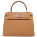 エルメス HERMES ケリー25 外縫い ゴールド ヴォーエプソン 2WAYバッグ シルバー金具 茶