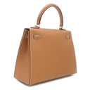 エルメス HERMES ケリー25 外縫い ゴールド ヴォーエプソン 2WAYバッグ シルバー金具 茶