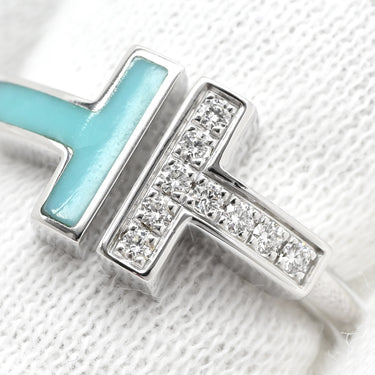ティファニー Tiffany & Co ダイヤモンド ターコイズ ワイヤーリング 64028146 ホワイトゴールド K18WG ダイヤモンド ターコイズ リング 指輪 T＆Co. Au750 18K 18金 Tワイヤー 10号
