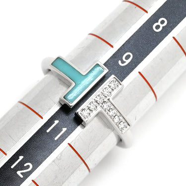 ティファニー Tiffany & Co ダイヤモンド ターコイズ ワイヤーリング 64028146 ホワイトゴールド K18WG ダイヤモンド ターコイズ リング 指輪 T＆Co. Au750 18K 18金 Tワイヤー 10号