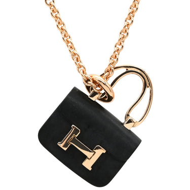 エルメス HERMES アミュレット コンスタンス ペンダント ブラック×ピンクゴールド K18PG ブラックジェイド ネックレス ピンクゴールド Au750 18K 18金 ミニチュア バッグモチーフ 黒翡翠