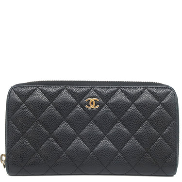 シャネル CHANEL マトラッセ ロングジップウォレット A50097 ブラック レザー キャビアスキン 長財布 ゴールド金具 ラウンドファスナー ココマーク