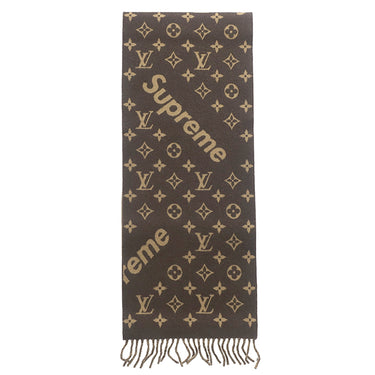 ルイヴィトン LOUIS VUITTON エシャルプ シュプリーム MP1891 ブラウン ウール カシミヤ マフラー 茶 モノグラム LV × Supreme コラボ