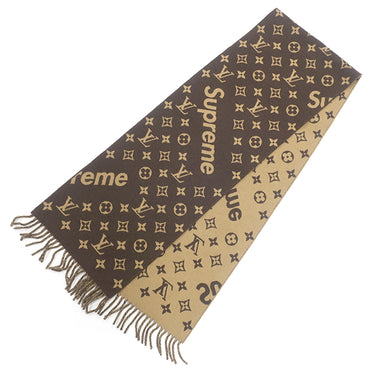ルイヴィトン LOUIS VUITTON エシャルプ シュプリーム MP1891 ブラウン ウール カシミヤ マフラー 茶 モノグラム LV × Supreme コラボ