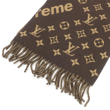 ルイヴィトン LOUIS VUITTON エシャルプ シュプリーム MP1891 ブラウン ウール カシミヤ マフラー 茶 モノグラム LV × Supreme コラボ