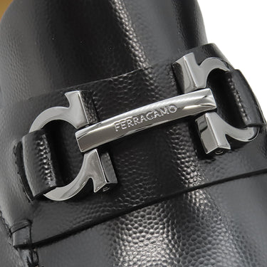 フェラガモ FERRAGAMO FORT ガンチーニ 762695 NERO レザー 7 ローファー シルバー金具 黒 靴