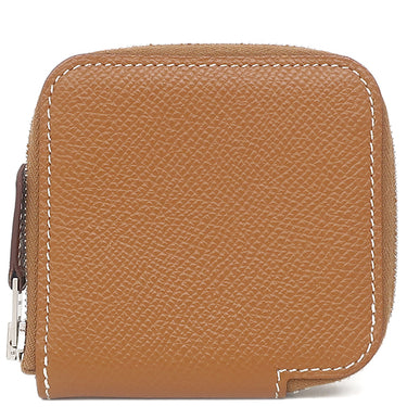 エルメス HERMES アザップ シルクイン ミニ コンパクト ゴールド ヴォーエプソン コインケース シルバー金具 茶 ラウンドファスナー