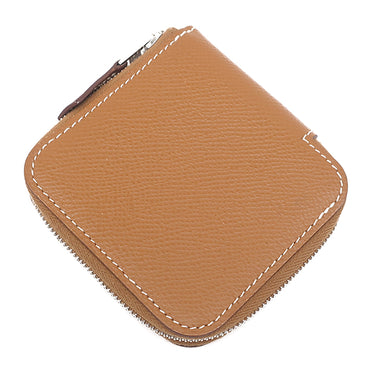エルメス HERMES アザップ シルクイン ミニ コンパクト ゴールド ヴォーエプソン コインケース シルバー金具 茶 ラウンドファスナー