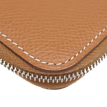 エルメス HERMES アザップ シルクイン ミニ コンパクト ゴールド ヴォーエプソン コインケース シルバー金具 茶 ラウンドファスナー
