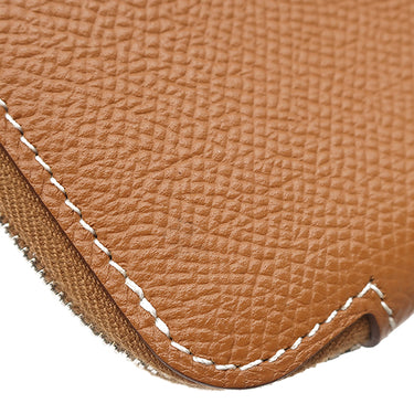 エルメス HERMES アザップ シルクイン ミニ コンパクト ゴールド ヴォーエプソン コインケース シルバー金具 茶 ラウンドファスナー