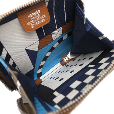 エルメス HERMES アザップ シルクイン ミニ コンパクト ゴールド ヴォーエプソン コインケース シルバー金具 茶 ラウンドファスナー