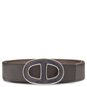 エルメス HERMES シェーヌダンクル ＃80 ブラウン系 フィヨルド ベルト シルバー金具 リバーシブル 茶 グレーラッカー