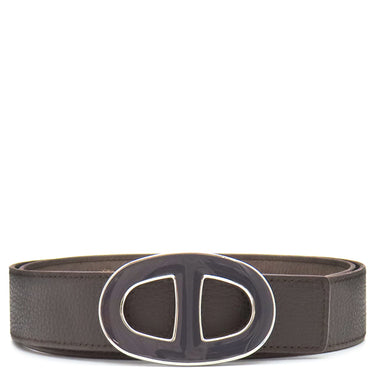 エルメス HERMES シェーヌダンクル ＃80 ブラウン系 フィヨルド ベルト シルバー金具 リバーシブル 茶 グレーラッカー