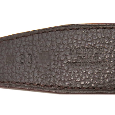 エルメス HERMES シェーヌダンクル ＃80 ブラウン系 フィヨルド ベルト シルバー金具 リバーシブル 茶 グレーラッカー