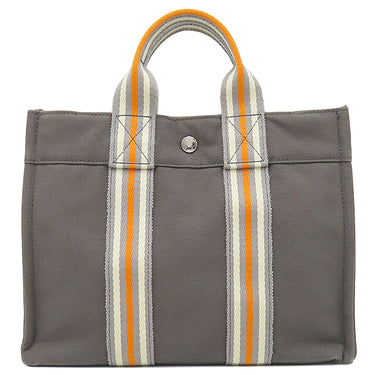 エルメス HERMES フールトゥ PM グレー×オレンジ×ホワイト キャンバス トートバッグ シルバー金具 銀座限定 限定カラー