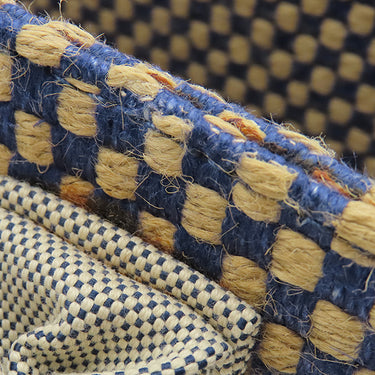 エルメス HERMES パニエバス PM ネイビー×ベージュ リネン ジュート ハンドバッグ 紺 格子柄