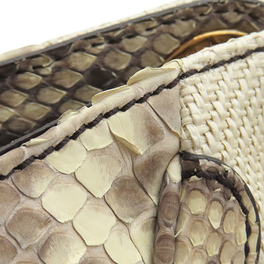 サルヴァトーレ・フェラガモ Salvatore Ferragamo パイソン チェーンショルダー ベージュ ファブリック パイソン トートバッグ ゴールド金具 肩掛け