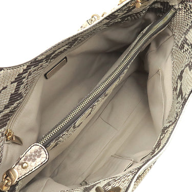サルヴァトーレ・フェラガモ Salvatore Ferragamo パイソン チェーンショルダー ベージュ ファブリック パイソン トートバッグ ゴールド金具 肩掛け
