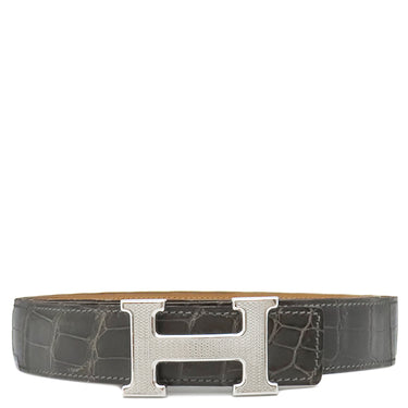 エルメス HERMES コンスタンスH グラファイト ポロサス #110 ベルト シルバー金具 クロコ Hバックル