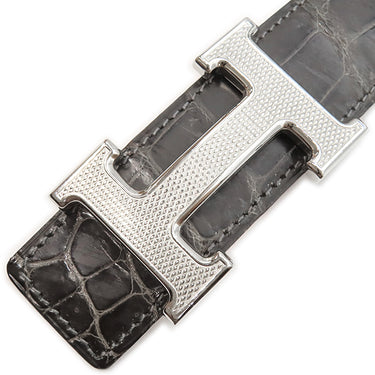 エルメス HERMES コンスタンスH グラファイト ポロサス #110 ベルト シルバー金具 クロコ Hバックル