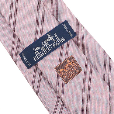 エルメス HERMES シルクタイ 9cm ローズ×マリン シルク 絹 60％ 麻 40％ ネクタイ ストライプ
