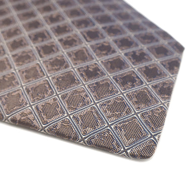 エルメス HERMES シルクタイ 銀座店限定 9cm ブラウン シルク ネクタイ L'AIR DE GINZA グリッド