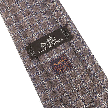エルメス HERMES シルクタイ 銀座店限定 9cm ブラウン シルク ネクタイ L'AIR DE GINZA グリッド