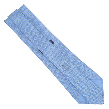 エルメス HERMES シルクタイ 9cm ブルー シルク ネクタイ H柄