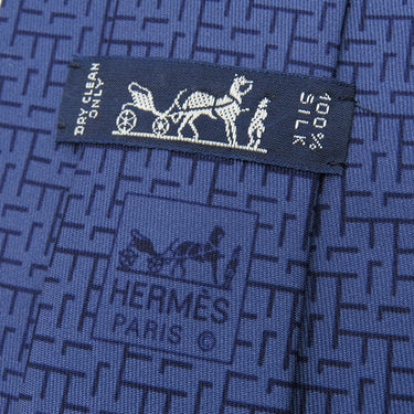 エルメス HERMES 総柄 9.5cm ブルー シルク ネクタイ 青 紺 クラバット Hロゴ